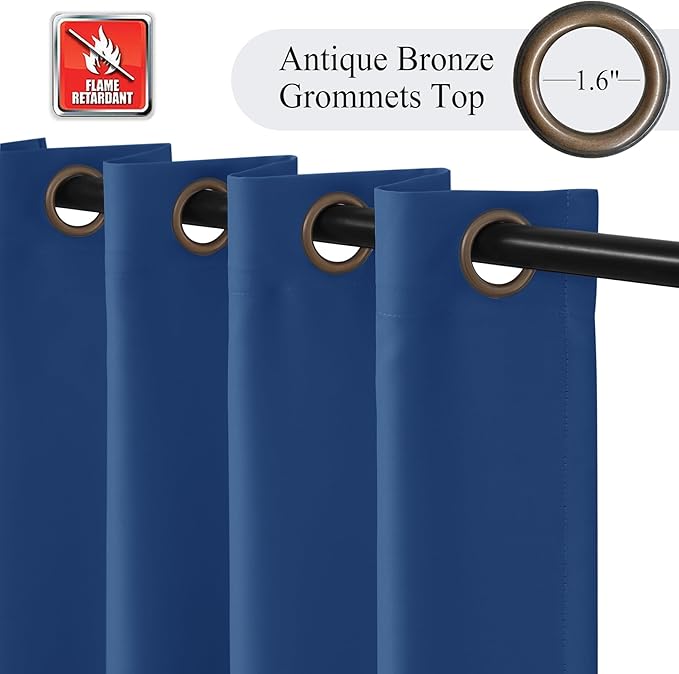Fcosie Blue Fireproof Insulation Curtains for Kindergartens, Elderly Homes, Hospitals, Laboratory, Clinic | 80% Light Blocking Polyester Drapes with Antique Bronze Grommets, 66" Wx96 L, 2 Panels