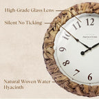 Presentime & Co. Farmhouse Series, Rustic Woven Clock, 12.6 inch, Natural Woven Water Hyacinth/Sea Grass. Wall Sculpture, Wall Art and Timepiece for Home Decoration/Decoration/Farmhouse Décor