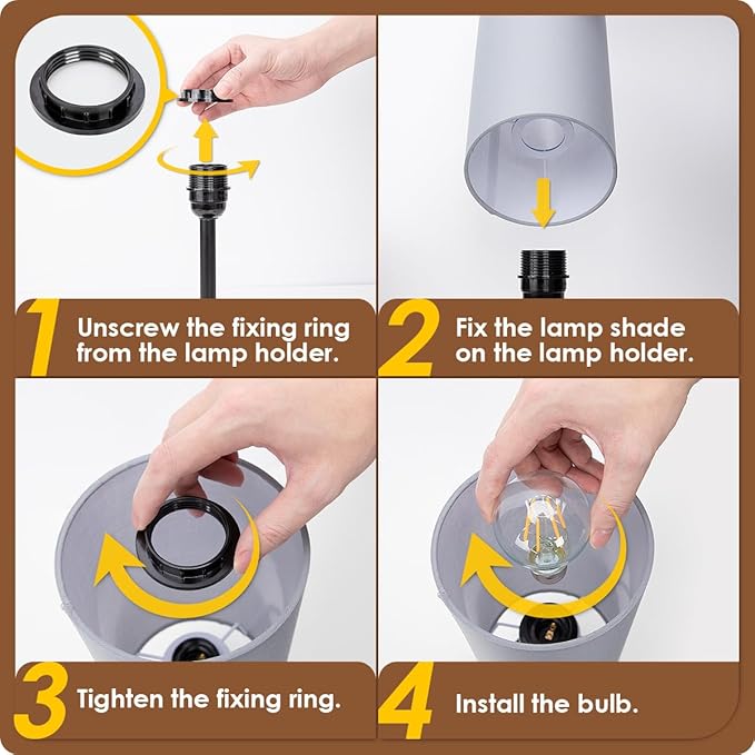 Yarra-Decor Bedside Lamp with USB Port - Touch Control Table Lamp for Bedroom 3 Way Dimmable Nightstand Lamp with Round Grey Fabric Shade for Living Room, Dorm, Home Office (LED Bulb Included)