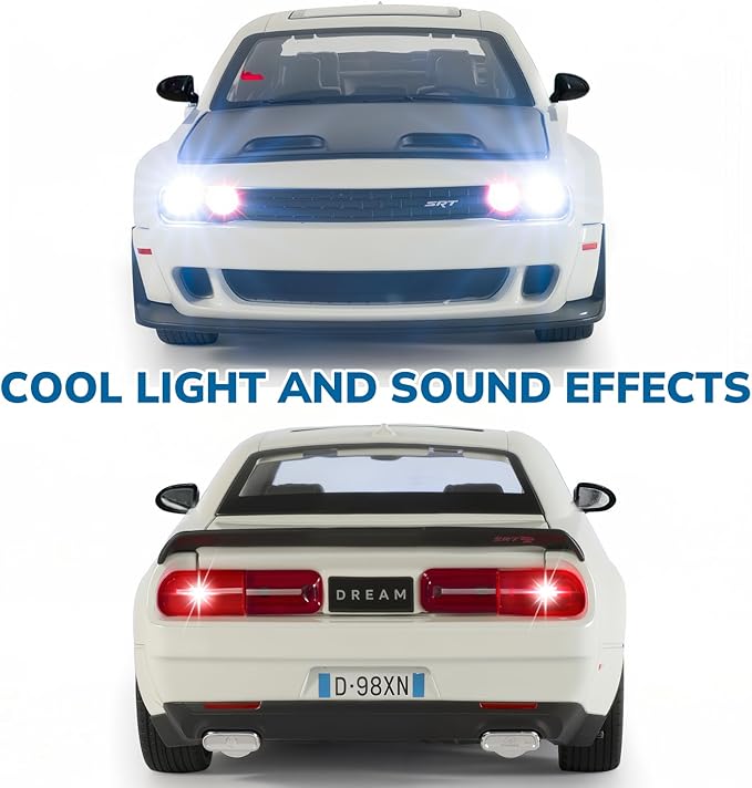 Car Toys for Boys 1/24 Diecast Cars Hellcat SRT Collectibles Model Kit,Pull Back Metal Toy Car with Lights and Sounds,Toy Cars for Boys Age 4-7（White）