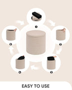 B FSOBEIIALEO Ottoman with Stroage, Round Sherpa Storage Ottoman Stool, Boucle Foot Rest 16.9"x16.9"x17.7"（Beige