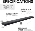 Homeforia Floating Black Shelf 60 inch, High End Solid Real Wood 60 inches Long Floating Shelves for Wall, Black Wooden 60inch Large Floating Shelves, Heavy Duty Bracket, 60 X 6.5 X 1.75 in, Set of 3