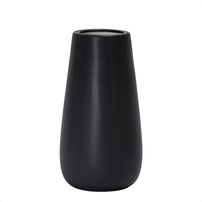 D'vine Dev 8 Inch Ebony Black Elegant Oval Ceramic Vase for Flowers, Home Décor Vase with Design Box, VS-LD-A-5