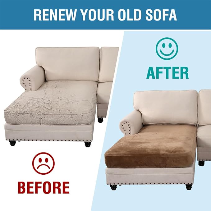 H.VERSAILTEX Velvet Stretch Individual Chaise Cover Sectional Couch Covers for L Shaped Sofa Both Left/Right Furniture Protector Seat Cushion Sofa Cover (1 Piece Chaise Cover, Camel)