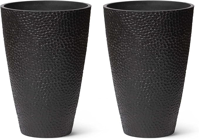 LA JOLIE MUSE 20inch Tall Black Planters Set of 2,Large Planters for Outdoor Plants,Flower Containers for Front Porch, Honeycomb
