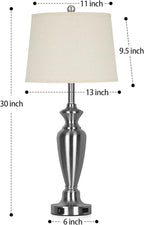 30" Tall Silver Table Lamps Set of 2 for Living Room, 3-Way Dimmable Touch Control Bedside Lamps for Bedroom Nightstand with USB A+C Ports & AC Outlet (2 LED Bulbs Included)