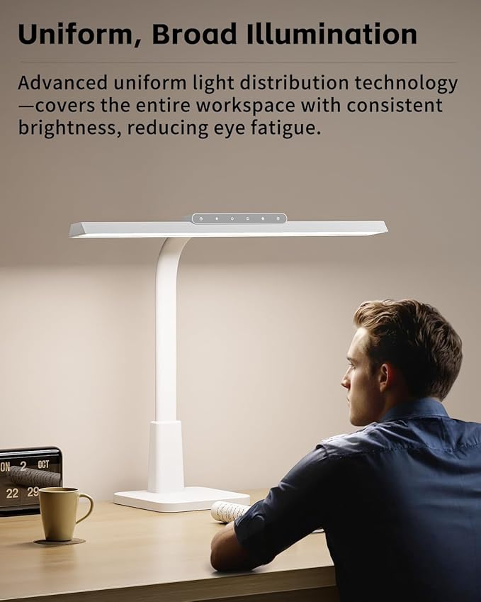 LED Desk Lamp for Home Office with Base, Dimmable Eye-Caring Computer Light with Memory & Timer Functions, Flexible Gooseneck Touch Control Architect Desk Light for Reading, Study, Workbench (White)