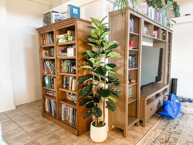 GarveeHome 6 ft Faux Fiddle Leaf Fig Tree with White Pot, Faux Trees with Artificial Plants 74 Fiddle Leaves Greenery - Lifelike Fake Tree for Home Office Store Room Decor Indoor Outdoor