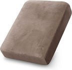 PrinceDeco Velvet Stretch Couch Cushion Cover Soft Cushion Slipcover for Chair Cushion Furniture Protector Seat Cushion Sofa Cover (Width Up to 29.5", Taupe)