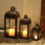 NEEDOMO Lanterns Decorative Outdoor & Indoor, Set of 3 Outdoor Lanterns for Porch, 23" Large Candle Lantern, Bronze Metal Frame with Glass, Vintage Farmhouse, Patio, Pathway, Garden, Fall, Christmas