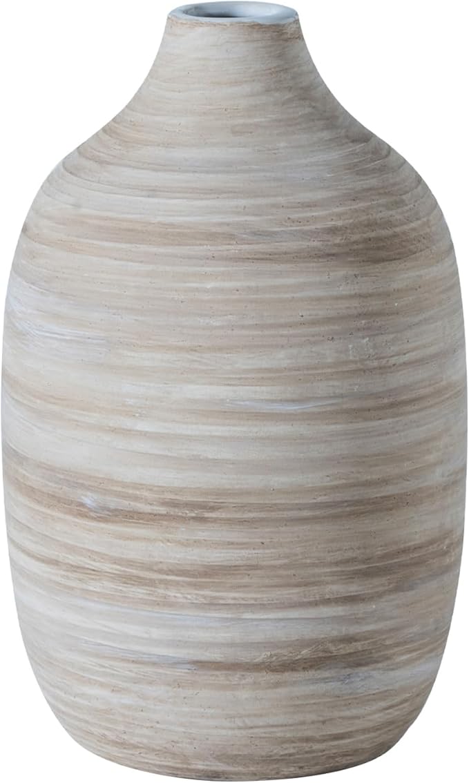 ALMA 9 Inch White Boho Vase for Modern Farmhouse|Ceramic Pampas Grass Vases|Decorative Rustic Vase for Home Decor, Modern Farmhouse, Coffee Table, Shelf, Mantel Decor