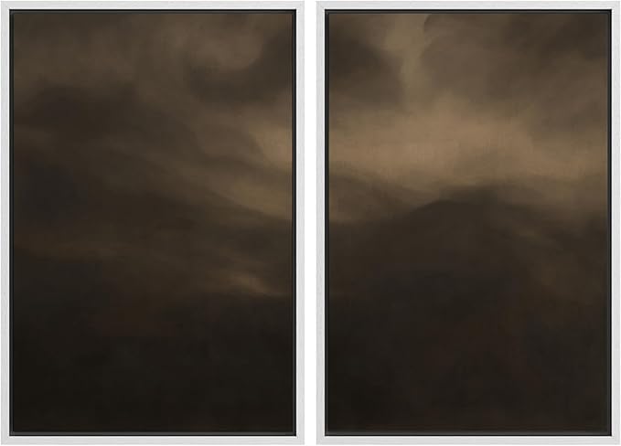 SIGNFORD Framed Canvas Print Wall Art Set Moody Misty Landscape Soft Brown and Gray Hues Illustration Modern Art Decorative Nordic Nature for Living Room, Bedroom, Office - 16"x24"x2 White