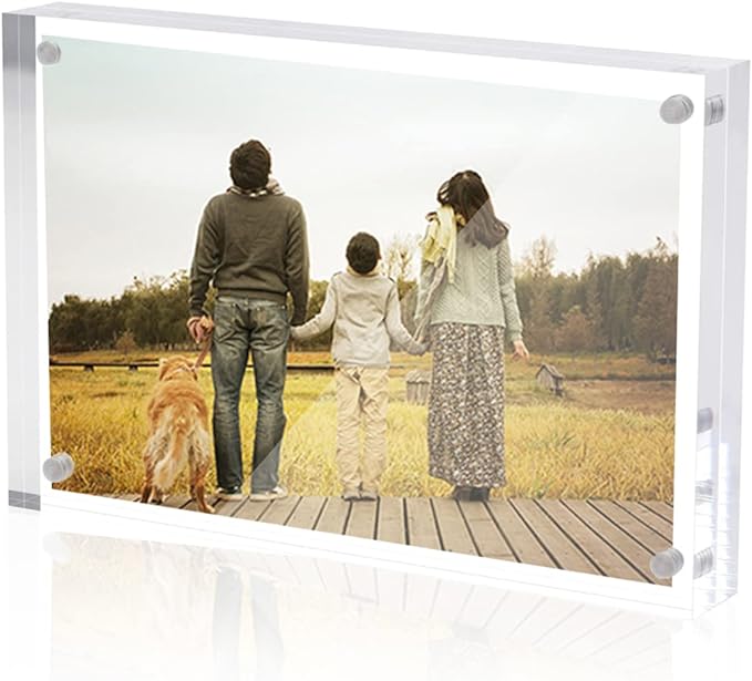 Acrylic 4x6 Picture Frame, Clear Photo Display Magnetic Photo Frame 4x6, Double Sided Frameless Desk Picture Frames for Office