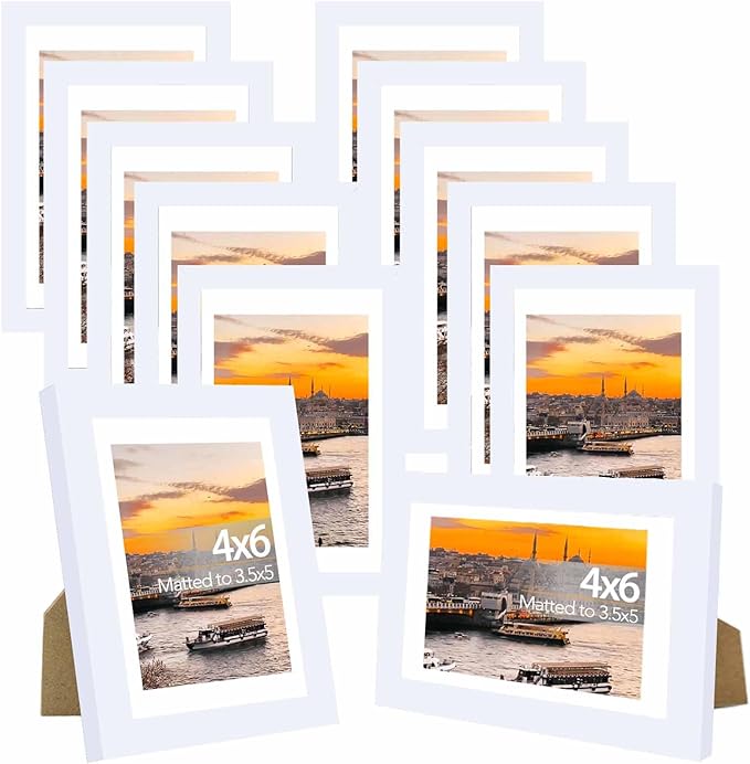 12 Packs 4x6 Picture Frames Bulk, Display 3.5x5 with Mat or 4x6 Without, White Gallery Frame Set, 4 by 6 Frames Bulk Set of 12, Collage Wall Decor Photo Frame Set for Wall and Tabletop, White