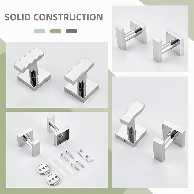 Angle Simple Bath Towel Hook 2 Pack, Stainless Steel Square Robe Coat Holder for Wall, Bathroom Kitchen Garage Wall Hook for Hanging Tools, Polished Chrome