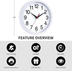 Wall Clock Modern 10 Inch Battery Operated Silent Non Ticking Analog Clock Decorative for Bedroom Kitchen Bathroom Office Home (White)