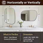 ANDY STAR Brushed Nickel Mirror, 24"x36" Silver Asymmetrical Wall Mirror for Bathroom, Unique Irregular Design with SUS304 Stainless Steel Metal Frame, Ideal for Bathroom, Bedroom, Entryway