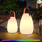 uuffoo 2 Pack Outdoor Table Lamp - Dimmable Rechargeable Night Lights w/ Remote and 7 RGB Colors, IP44 Water-Resistant Portable Hanging Lantern for Patio, Bedroom, Garden, Emergency (Leather Handle)