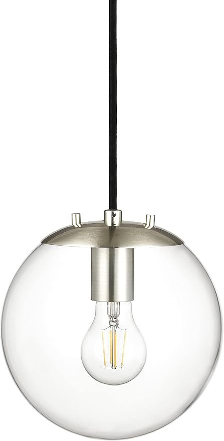 Linea di Liara Sferra Modern Large Glass Pendant Light Kitchen Island Brushed Nickel Pendant Lighting Clear Glass Globe Pendant Light Mid Century Hanging Light Fixture, LED Bulb Included, UL Listed