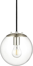 Linea di Liara Sferra Modern Large Glass Pendant Light Kitchen Island Brushed Nickel Pendant Lighting Clear Glass Globe Pendant Light Mid Century Hanging Light Fixture, LED Bulb Included, UL Listed