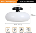 Mid-Century Modern Semi Flush Mount Ceiling Light, Metal Kitchen Light Fixture with Glass Shade,Vintage White and Black Colse to Ceiling Lamp for Entryway Hallway Bathroom (8.66 Inch)