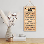 Hanging Kitchen Rules Wooden Sign, Rustic Kitchen Decor, Printed Wall Art, Funny Farmhouse Wall Decor