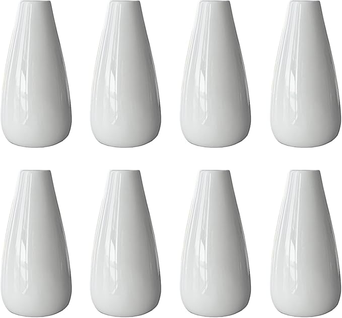 Modern White Ceramic Vase Set of 8 for Living Room Bedroom 5.1'' Minimalist Fresh Flower Vases for Home Decor Office Fireplace Centerpieces Nordic Style Gift for Fake Plant 8 Pack