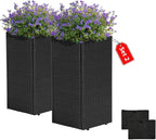 IDZO All-Weather Wicker Planters, Set of 2, 24 in Tall Wicker Planters, Self-Watering with Drainage, Durable PP Material, Raised Garden Bed Alternative, Indoor Outdoor Use, Modern Rattan Design