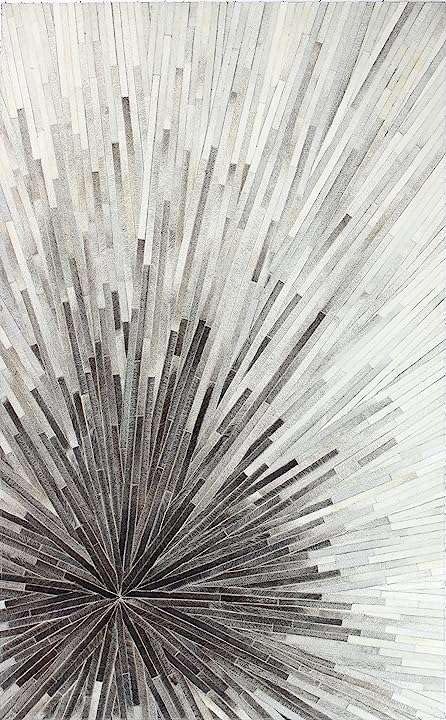 Faux Cowhide Area Rug | Radiating Starburst Pattern Non-Slip Leather Carpet for Western, Farmhouse & Modern Home Décor – Living Room, Bedroom & Office Accent(Grey_8x10)