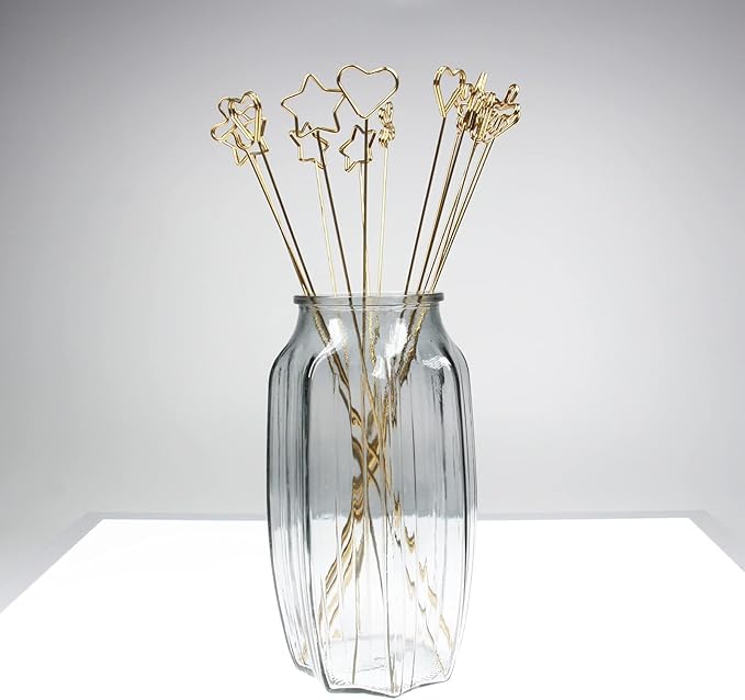 Tinsow 30 Pcs Metal Floral Place Card Holder, 13.4 Inch Flower Picks Clip for Floral Arrangement, Golden Gift Card Holder for Wedding and Party (Stars)