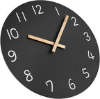 Plumeet 12'' Wooden Wall Clock Frameless Clocks with Silent Quartz Movement - Modern Style Village Wall Clocks Decorative Home Kitchen - Battery Operated (Black)