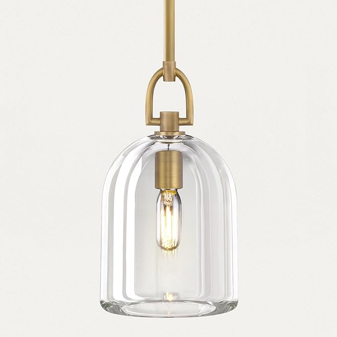 Botanist Cloche K9 Crystal Pendan Light,Modern Crystal and Brass Pendant Lights Fixture,Gold Pendant Lights Kitchen Island,Kitchen Pendant Lighting Over Island,E12 Bulb Included