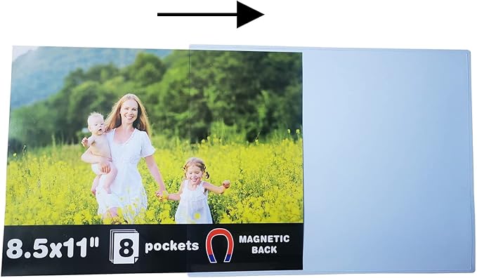 Sooyee 8 Pack 8.5X11 Magnet Photo Frame Refrigerator,Magnetic Picture Holder, Magnetic Picture Frame Fridge,White