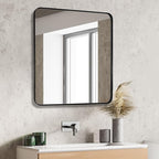 Black Bathroom Mirror 36X36 Inch, Black Metal Framed Mirror for Wall, Rounded Rectangle Matte Bathroom Vanity Mirror with Tempered Glass, Anti-Rust, Horizontal/Vertical