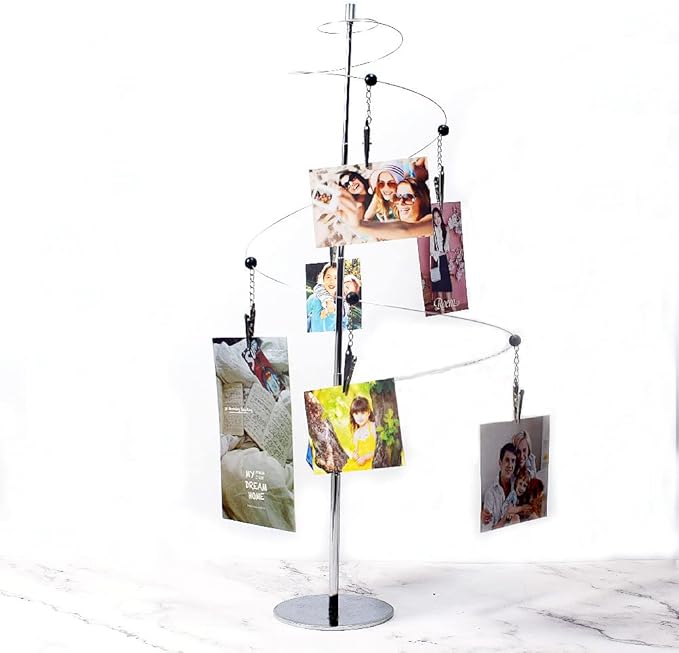 Mollytek Desktop Photo Holder With Clips - Postcard Gift Card Picture Display Stand - Spiral Romantic Design Photo Tree for Table Decor With Plated Wire and 6 Metal Clips