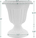 PL00CW Classic Traditional Plastic Urn Planter Indoor/Outdoor, 16" x 18", White Wash
