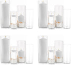 Glass Hurricane Candle Holder Esmiome - Cylinder Vases for Centerpieces 4 Sets (16Pcs) Hurricane Floating Candle Holder, Glass Vases for Flowers, Decorative for Home Wedding, 4''+6''+8'+10''(High)