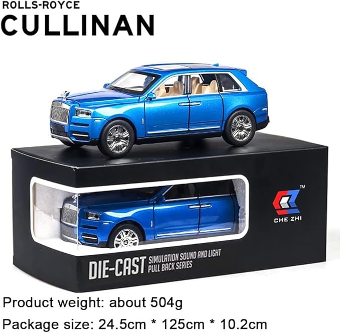 EROCK Exquisite Car Model 1/24 Rolls-Royce CULLINAN Model Car Toy, Zinc Alloy Pull Back Car Toy with Sound and Light for Kids Boy Girl Birthday Gift Children's Day Gift (Blue-CULLINAN)