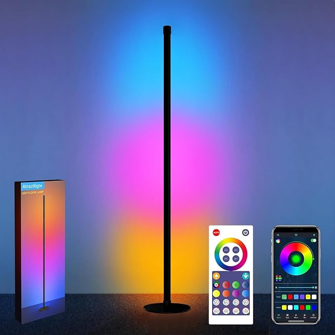 Led Floor Lamp,RGB LED Corner Lamp with App and Remote Control, Smart Modern Floor Lamp with 16 Million DIY Colors, DIY Modes and Music Sync, Standing Lamp for Living Room, Bedroom