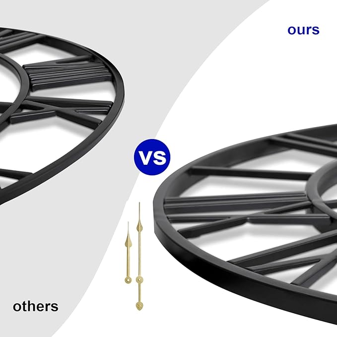 Large Industrial Wall Clock with Roman Numerals, Indoor Silent Non-Ticking Retro Clock, Vintage Metal Decorative Black Metal Art Clock Battery Operated for Home Kitchen Cafe Hotel Office Decor,1