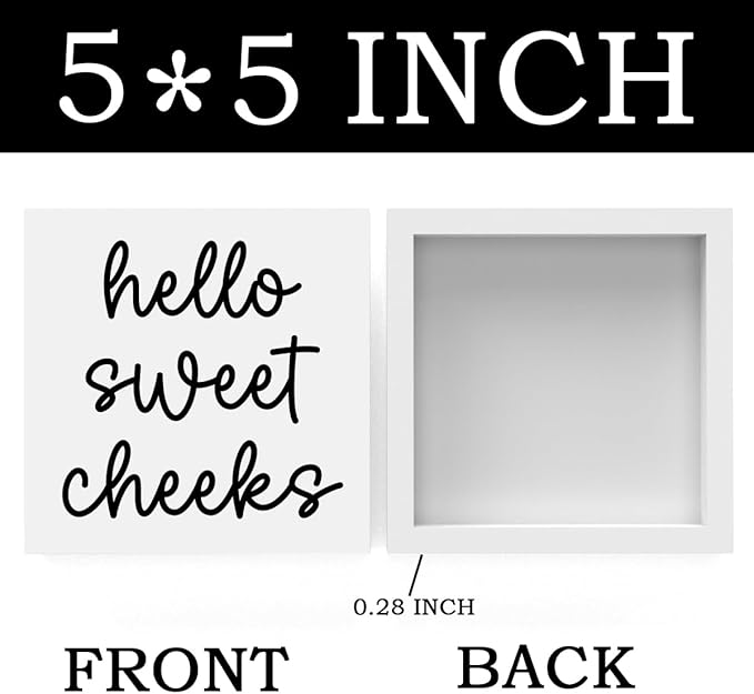 Hello Sweet Cheeks Bathroom Decor, Funny Bathroom Signs Decoration, Black and White Bathroom Decoration, Bathrooms Decor for Shelves, Wooden Box Decoration Sign for Home Farmhouse Living Room Table