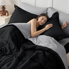 JOLLYVOGUE Twin XL Comforter Set, Ultra-Soft Bed in a Bag Twin XL Size 5 Pieces, Oeko-TEX Certified Bedding Set with Down Alternative Comforter, Sheets, Pillowcases & Shams, Black & Light Grey