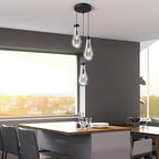 Raindrop Pendant Lights Kitchen Island Teardrop Black Hanging Light Fixtures Clear Solid Glass Pendant Light Modern Chandeliers for Dining Room Porch Corridor Living Room(3-Light)