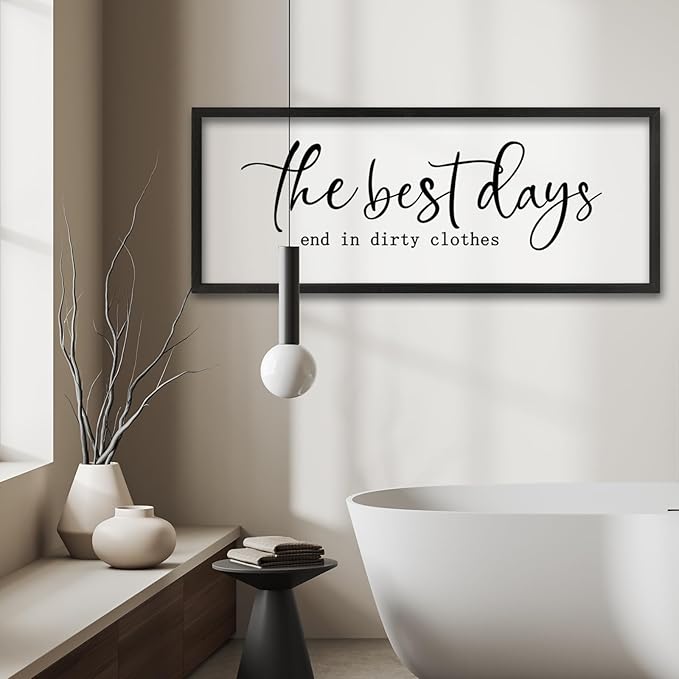 The Best Days End In Dirtiest Clothes Wall Decor 40"×15" Large Laundry Room Bathroom Funny Wood Framed Sign wall Hanging Art (Black)