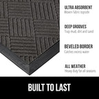 GORILLA GRIP 100% Waterproof All-Season WeatherMax Doormat US Designed Natural Rubber, Stain and Fade Resistant, Low Profile Indoor Outdoor Door Mats, Easy Clean Patio Mat, 17x29, Gray Diamond