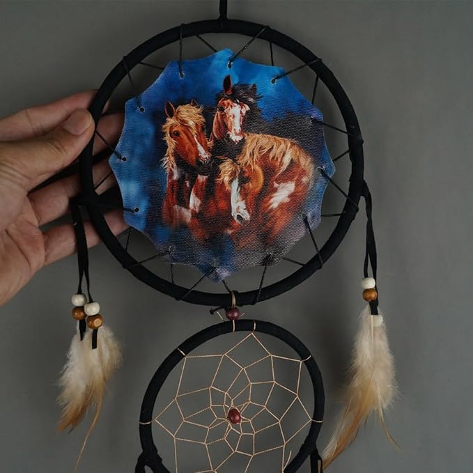 Remorelt Wolf Eagle Bear Dream Catcher Bedroom Wall Decor, Christmas Home Decoration, Room Accessory, White Moon Feather Decoration - Unique Home Craft Wall Pendant (DC28 6Inch Set 2 Owl Horse)