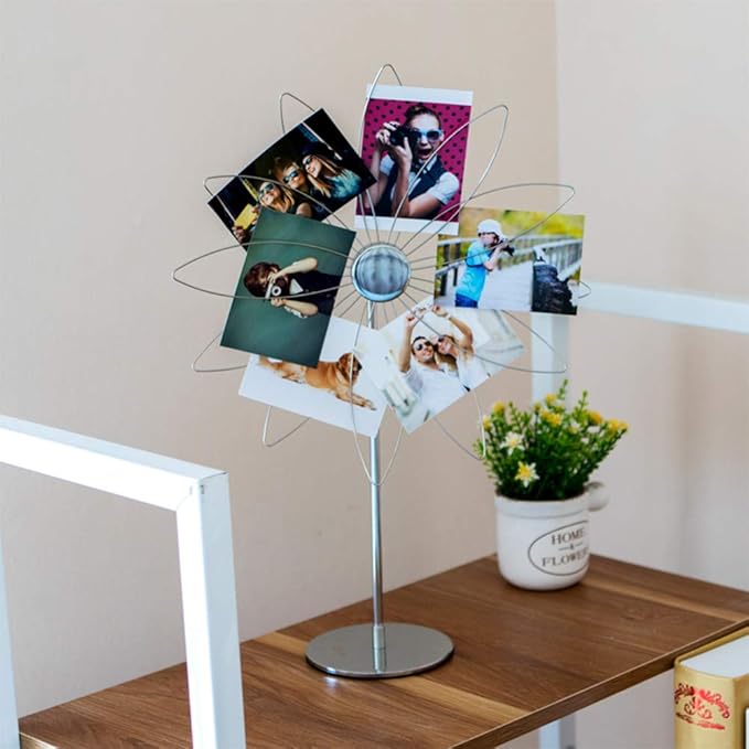 Mollytek Desktop Photo Holder with Clips Postcard Gift Card Picture Display Stand Decor Photo Tree Stand for Table Display Sun Flower Romantic Design with Plated Wire