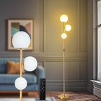 Mid Century Gold Floor Lamp,Dimmable LED Brass Floor Lamp Touch Control with Remote,Vintage Modern 3 Globe Standing Lamp for Corner,Living Room,Bedroom