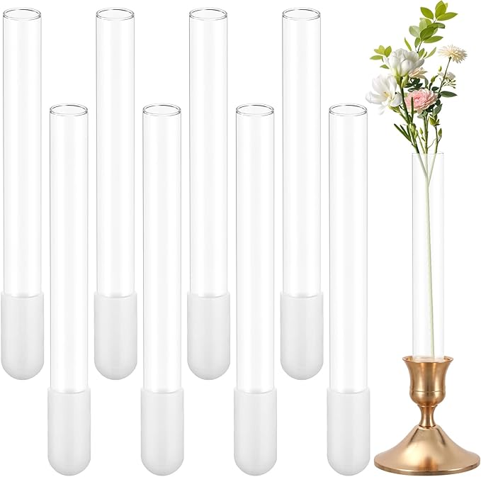 8 Pack 7.9" Glass Bud Vase Taper Base Vase for Candlesticks Candle Holder's Base Vase for Flower Candlestick Sizes from 22mm to 27mm