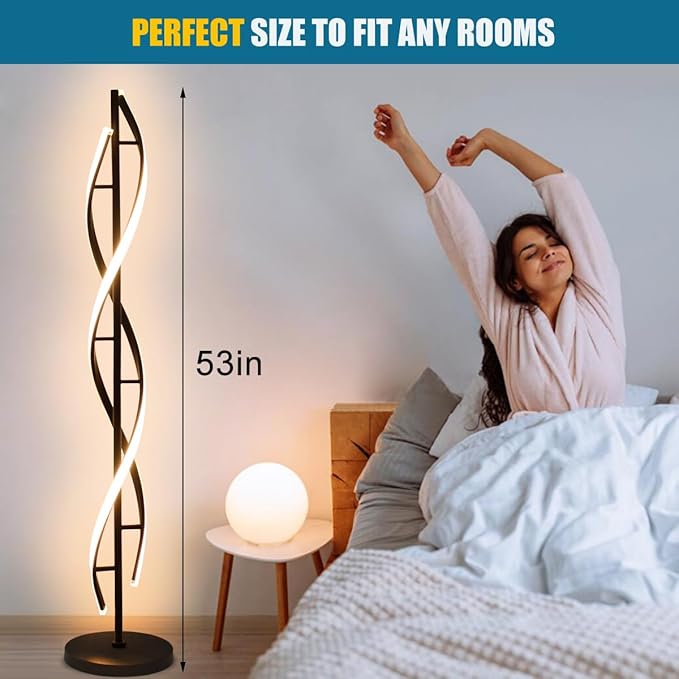 LENIVER LED Spiral Floor Lamp, Unique 3 Color Dimmable Standing Lamp, Modern Creative Standing Pole Lamps with Remote Control for Living Room, Bedroom and Office - Black